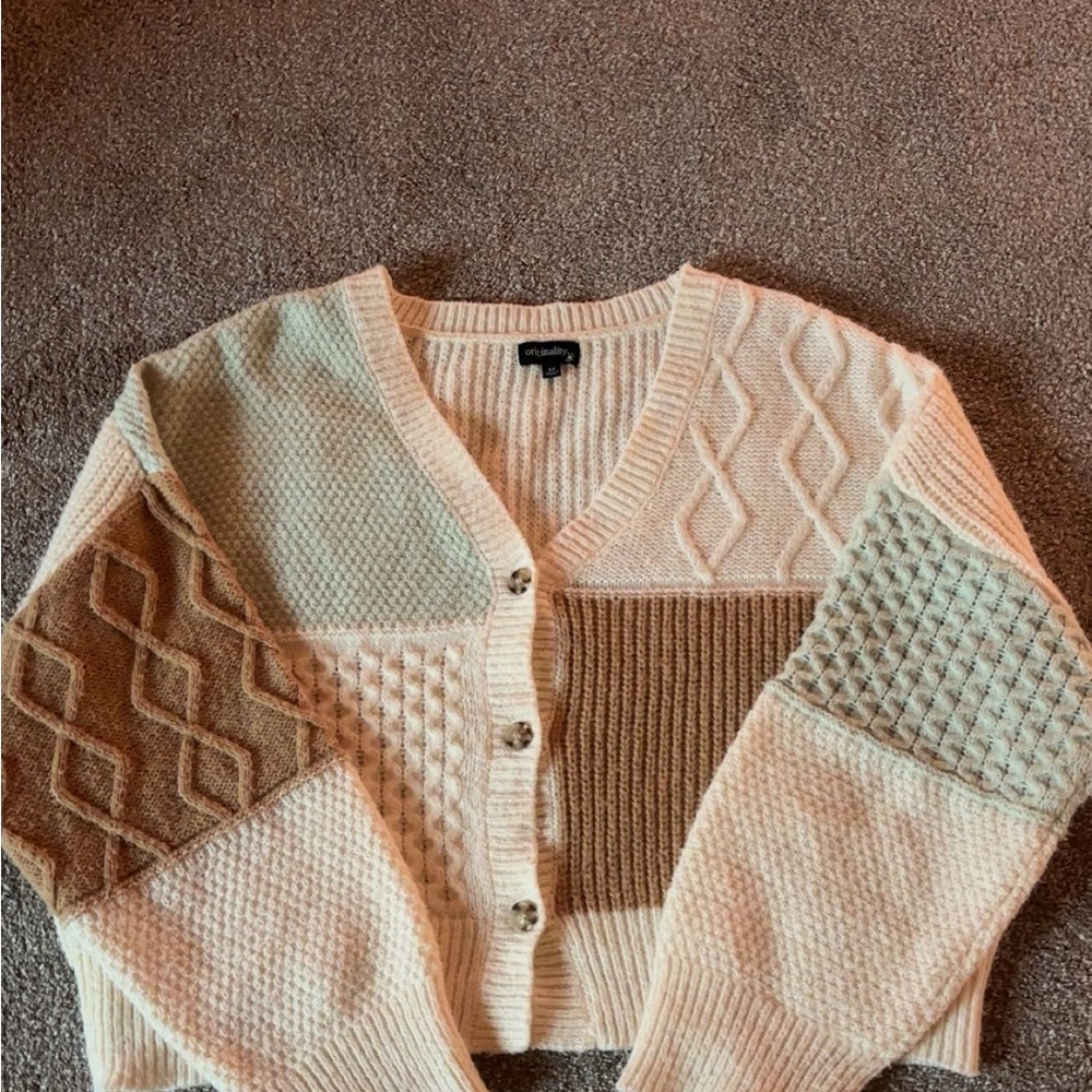 Patchwork Knit Cardigan Sweater